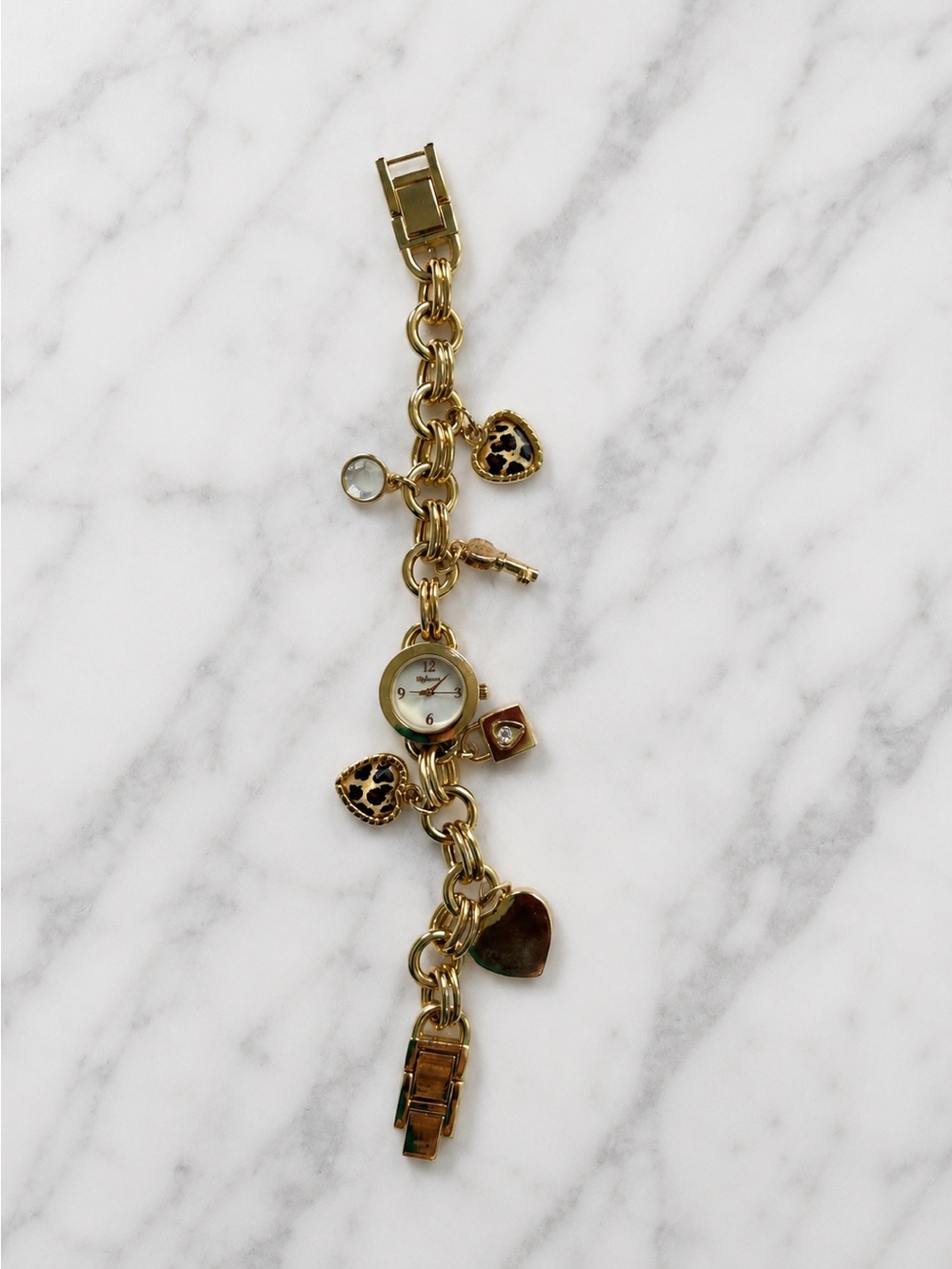 Style & Co. Women’s Gold Charm Bracelet Watch 22mm Heart Charms Gold Tone 8.5in